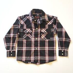 Plains Western Wear Boys Plaid Snap Button Shirt XS NWOT